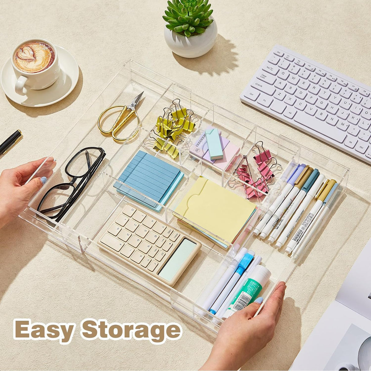 Briwooody 2 Pcs Acrylic Drawer Organizer, 12 x 18 x 2.1'', 8 Compartm...