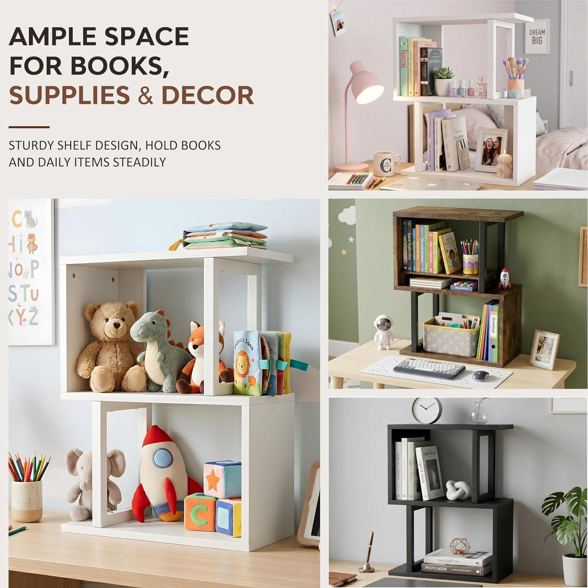 Desk Organizer & Desk Hutch Shelf, Wood, Rustic Brown