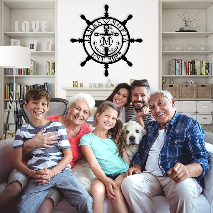 Personalized Ship Wheel Metal Sign, Customized Nautical Wall Decor, Anchor - Image 4