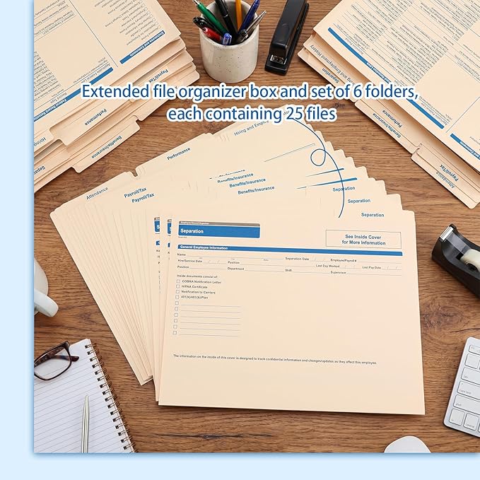 25 Set Employee Personnel File Folders Bulk 6 Folders Expanded Employee Record - Image 5