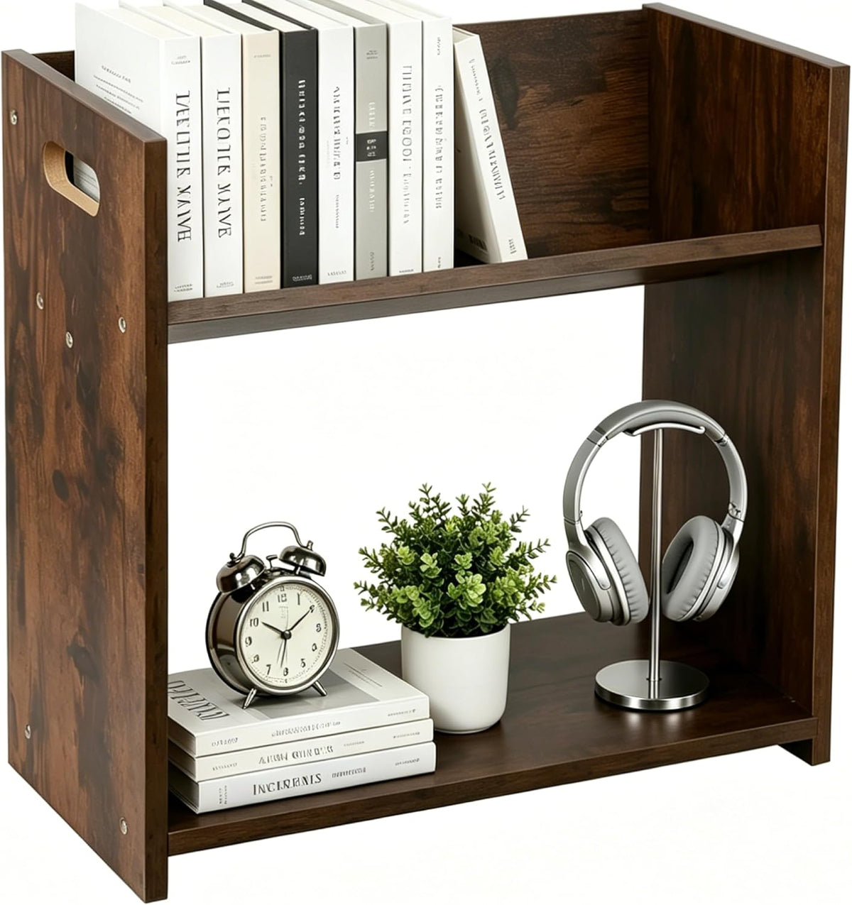 Desktop Bookshelf, 2 Tier Desk Shelf Organizer, Wood Office Tabletop Bookcase...