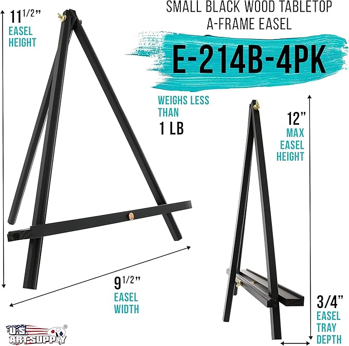 U.S. Art Supply 12" Black Wood Tabletop Easel - Image 2