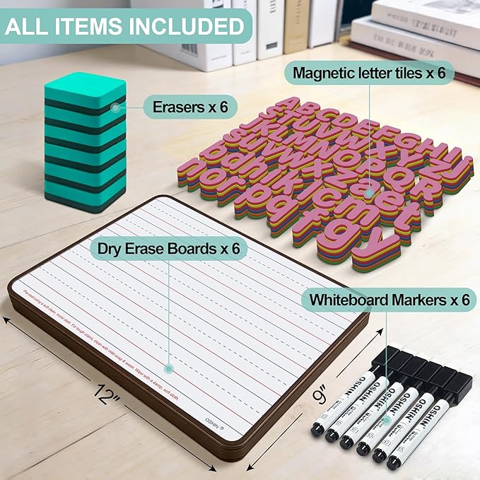 6 Pack Small White Boards, Teacher School, Include 6 Markers, 6 Erasers - Image 4
