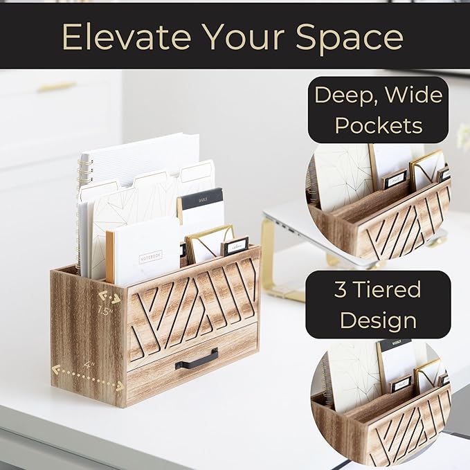 BLU MONACO | Natural Wood Desktop Mail Organizer - Image 3