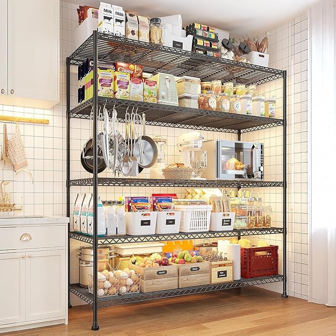 REIBII 45.5''W Storage Shelves Wire Shelving, 5 Tier Pantry Shelves - Image 2