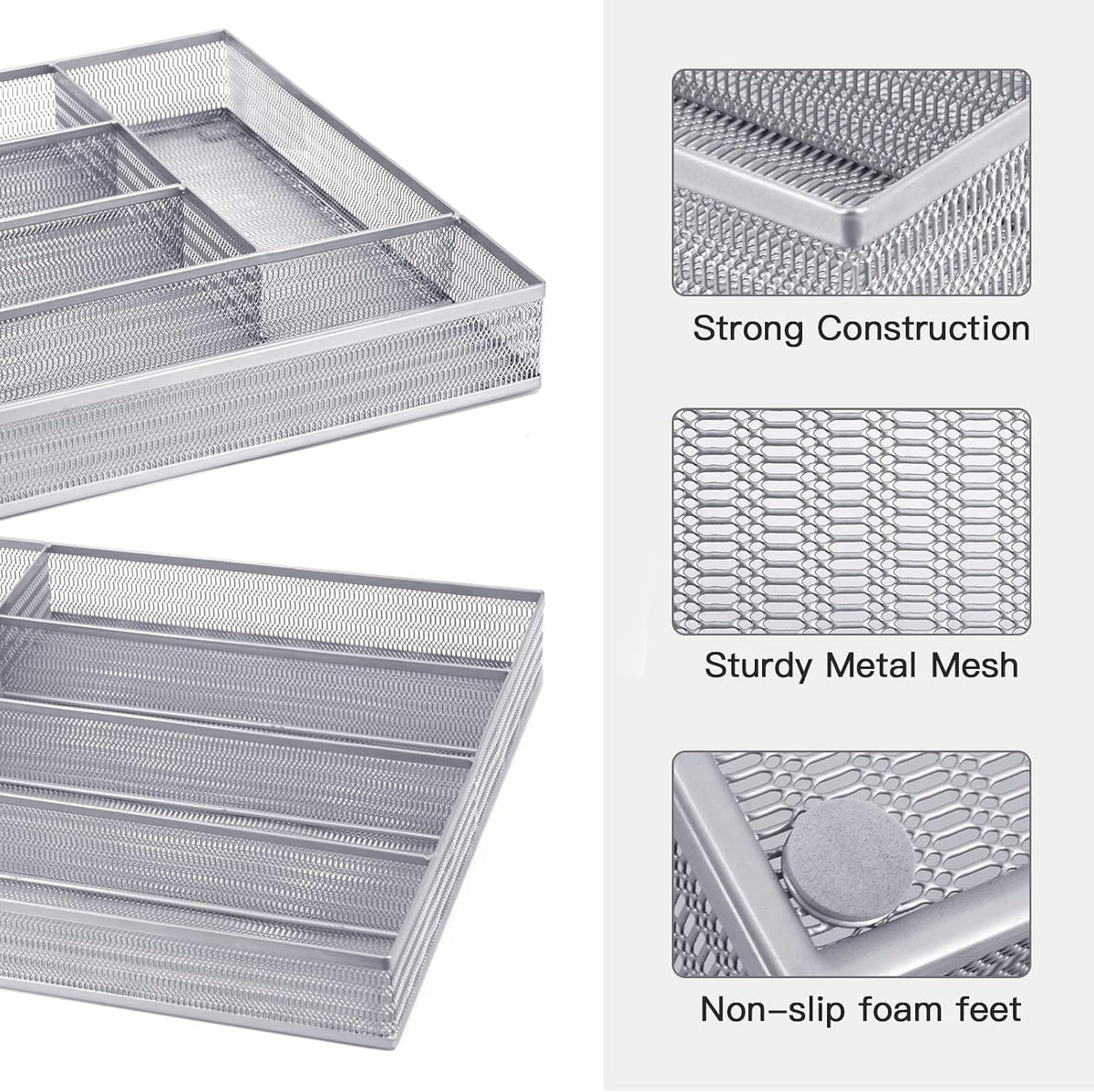 Neudeco Drawer Organizer Set, Silver Mesh, 6 Pack