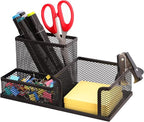 Ludato Desk Organizers Mesh Pencil Holder，3 Compartments Black Mesh Pen Holder by Ludato