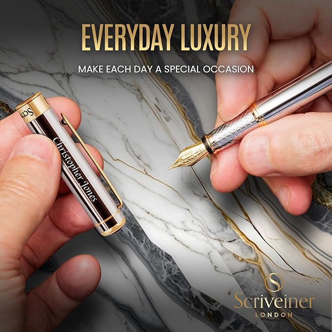 Scriveiner Personalized Silver Chrome Fountain Pen - Image 8