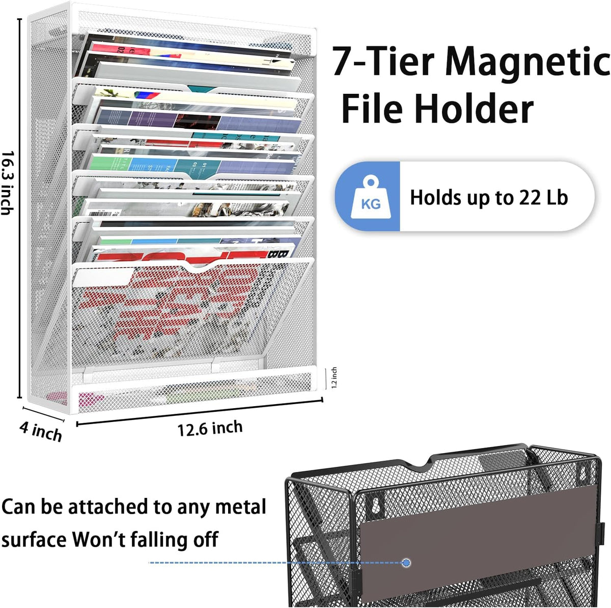 7 Tier Magnetic File Holder, No Drilling Wall File Organizer for File Cabinet...