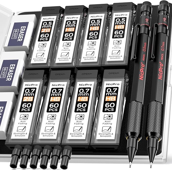 Nicpro 0.5 mm & 0.7 mm Mechanical Pencil Set by Nicpro
