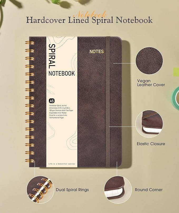 Dotted Spiral Journal Notebook, A5 Hardcover Spiral Journals - Image 2