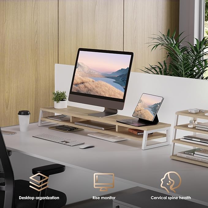 Fenge Dual Monitor Stand for Desk, 42.5in Large Monitor Riser for 2 Monitors - Image 8