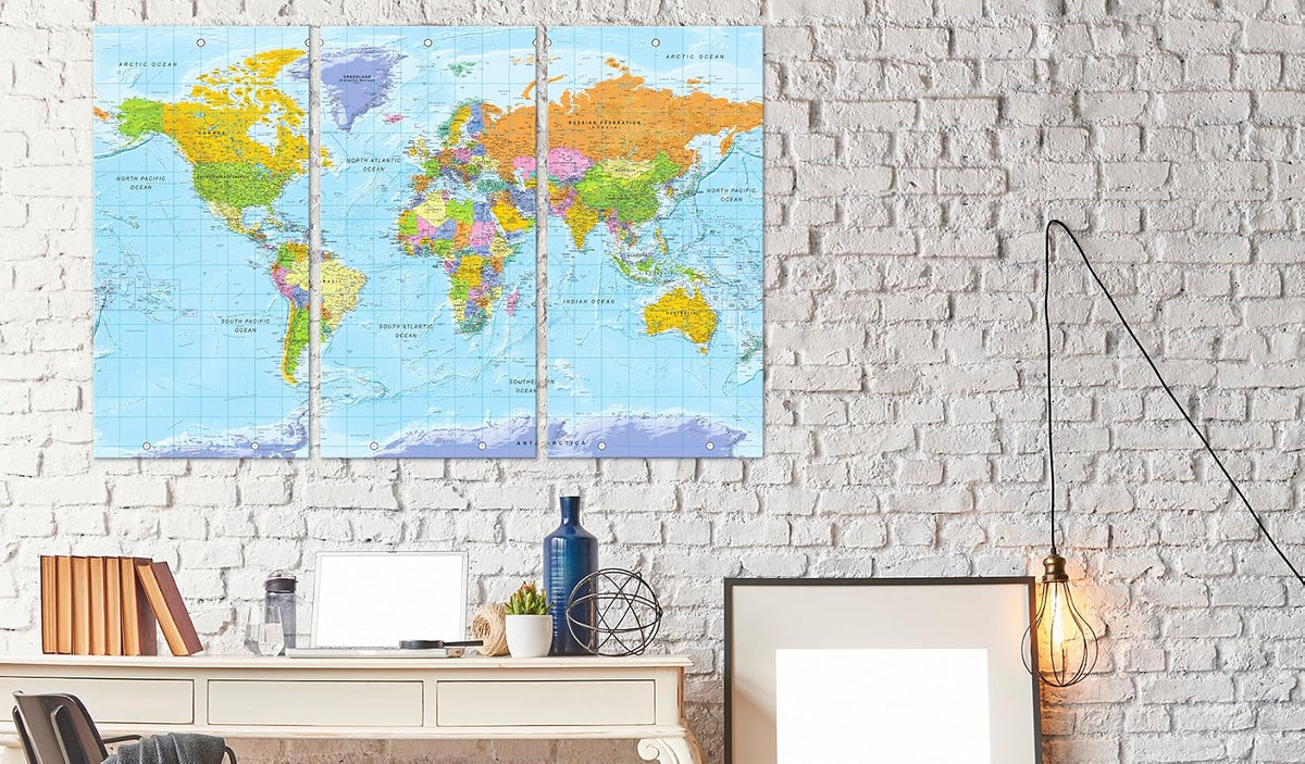 artgeist - Push Pin World Map Cork Board & Canvas Wall Art, Office 47x31 in