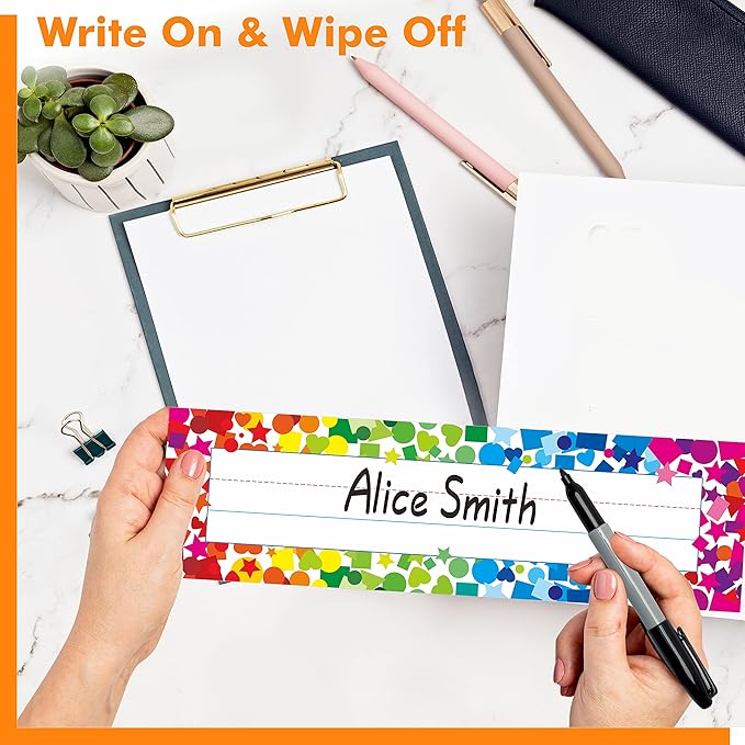 40PCS Desk Nameplates, Double Sided PET Film Confetti Desk Name Tags Erasable & - Image 4