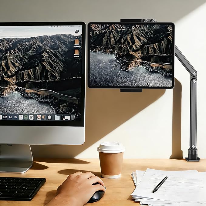 Urmust Tablet Stand for Desk, Adjustable iPad Holder Clamp Mount, 360° Rotation - Image 3
