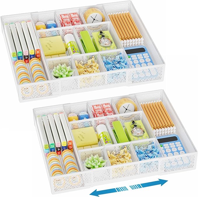 Marbrasse Expandable Desk Drawer Organizer, Mesh Drawer Organizer Tray by Marbrasse