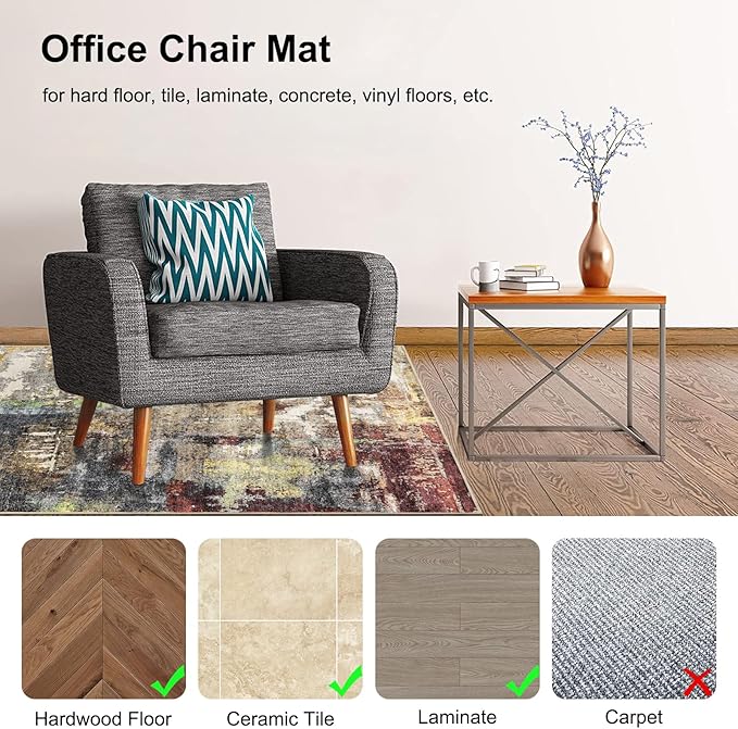 Anidaroel Office Chair Mat for Hardwood Floor, Anti-Slip Computer Chair Mat - Image 3