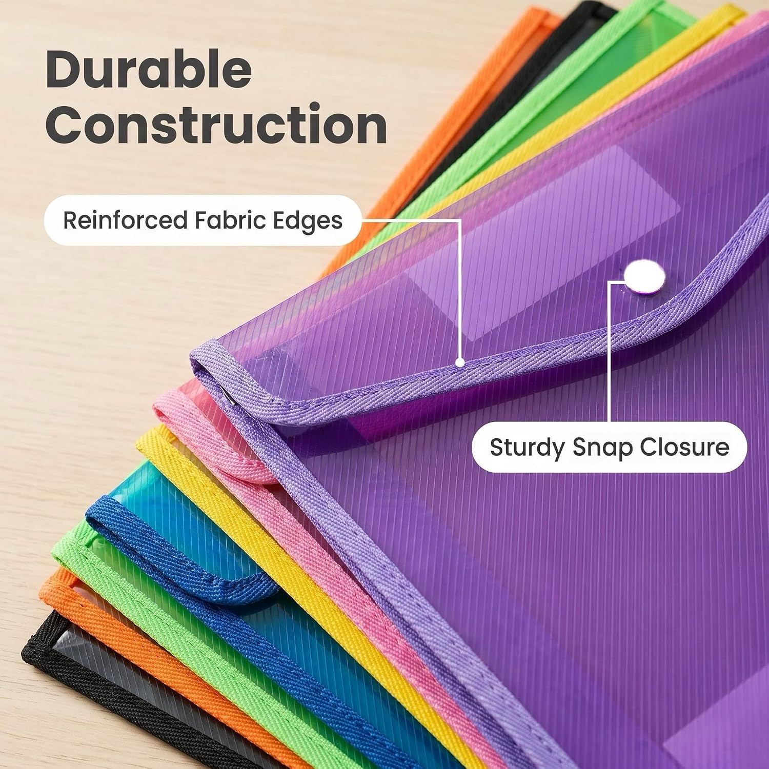 7 Pack Plastic Expanding File Folders Fit Letter/A4 Size | Transparent Envelopes With Snap Closure For School/Office/Home,No Dviders,Waterproof,Pocket File Folders,Colorful