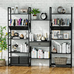 NUMENN Triple Wide 5 Tier Bookshelf, Adjustable Rustic Industrial Style Book - Image 5