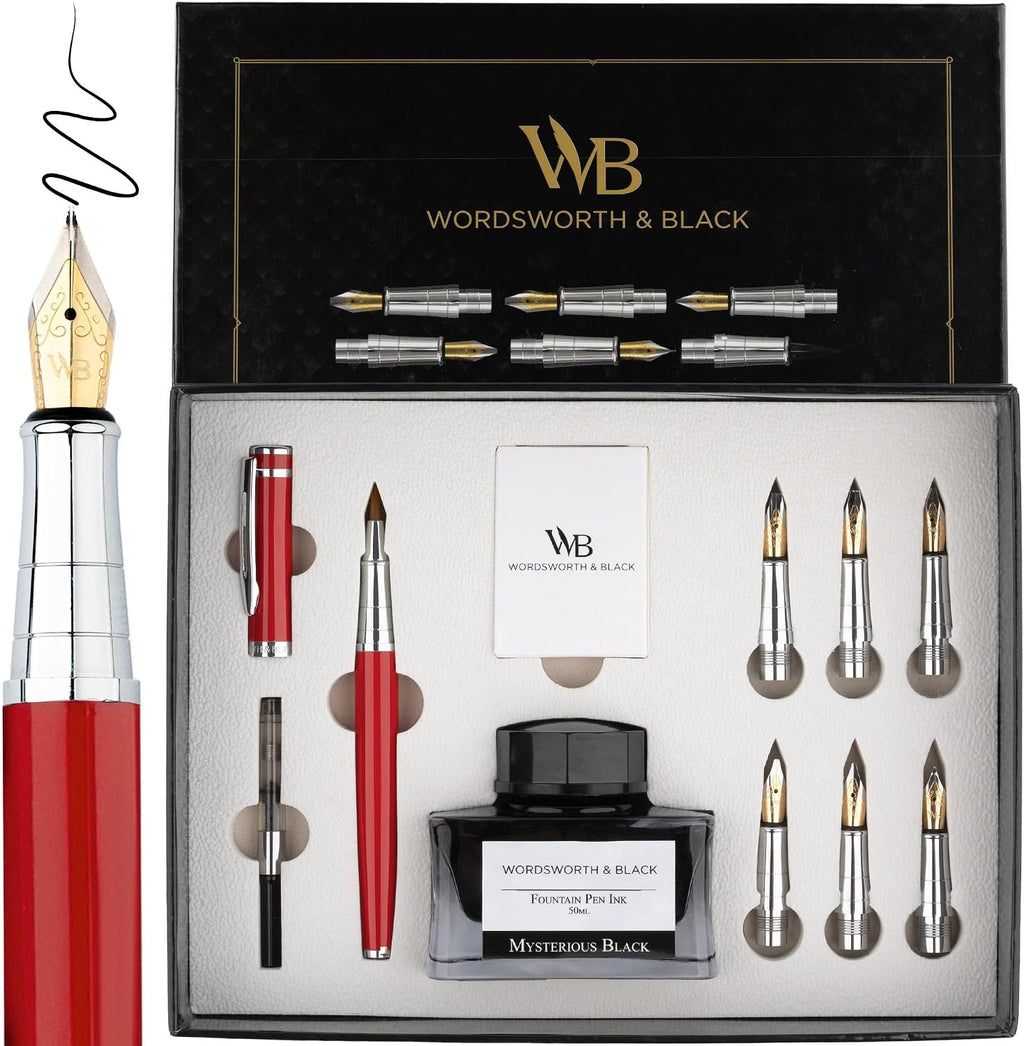 Wordsworth & Black Calligraphy Pen Gift Set, Includes Bottle, 6 Cartridges
