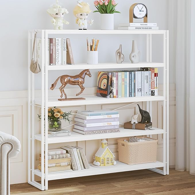 HCHQHS Bookshelf, 5-Tier Industrial Bookcase, Freestanding Tall Bookshelves - Image 2