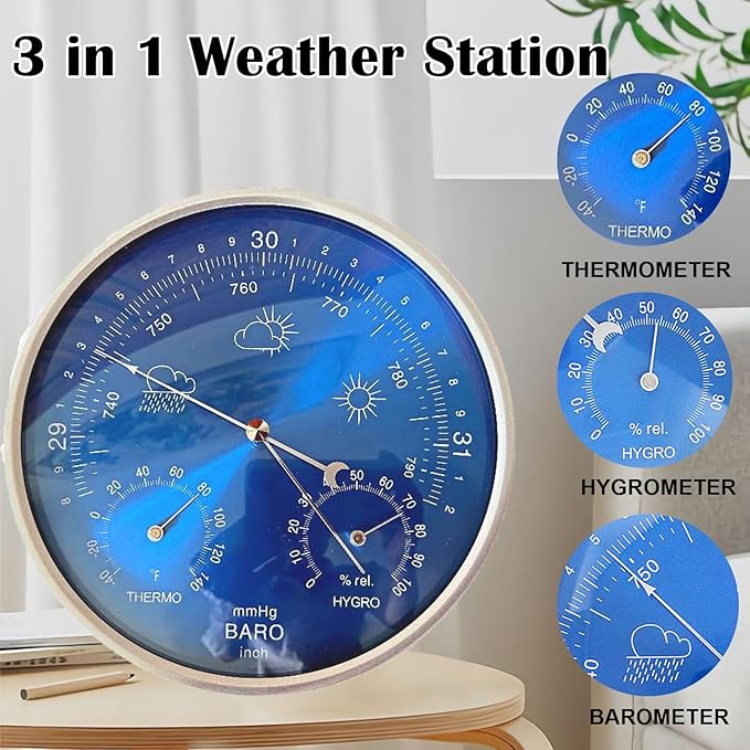 3 in 1 Barometer for Weather Station, Wall Hanging Thermometer All-Season - Image 2