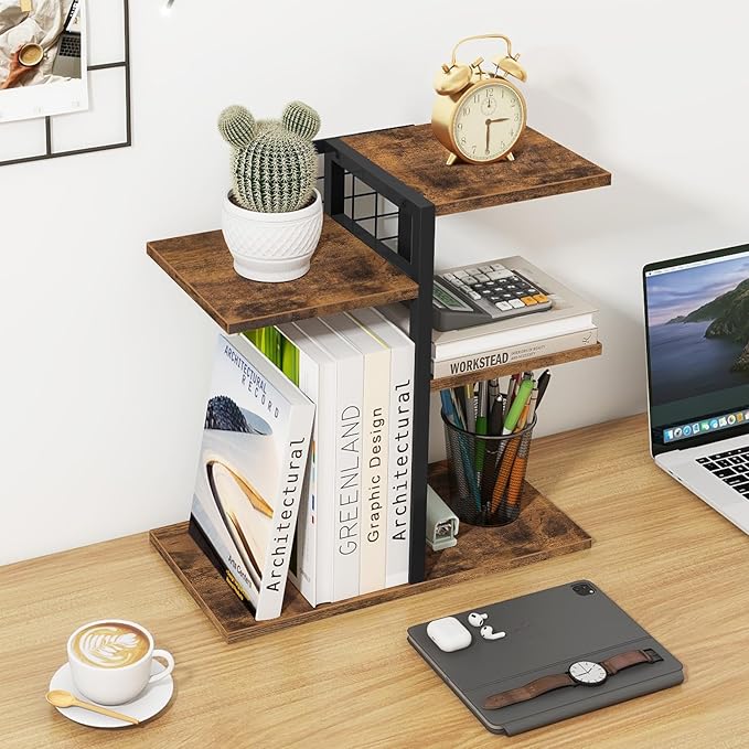 ELITEROO Desktop Shelf Organizer, 4-Tier Wooden Desk Bookshelf, Small Tabletop - Image 6