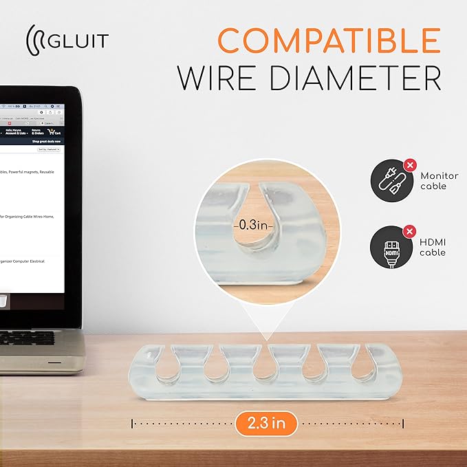 GLUIT Adhesive Desktop Cable Organizer Versatile Cord Holders Wire Clips and - Image 4