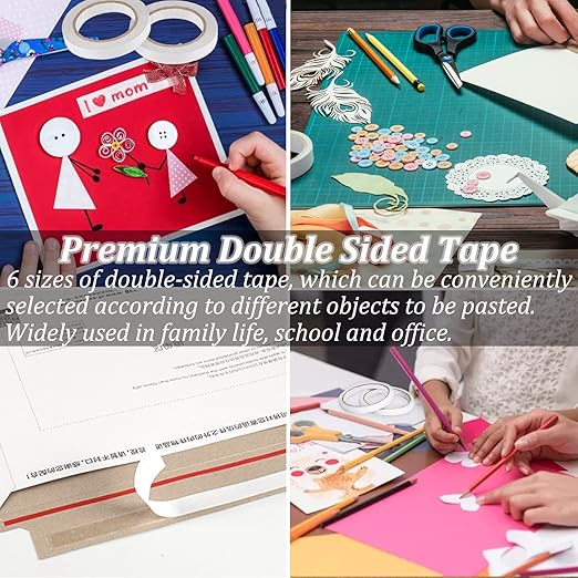 SmaringWing Double Sided Tape for Crafts, 6 Rolls Multi-Size Double-Sided - Image 6