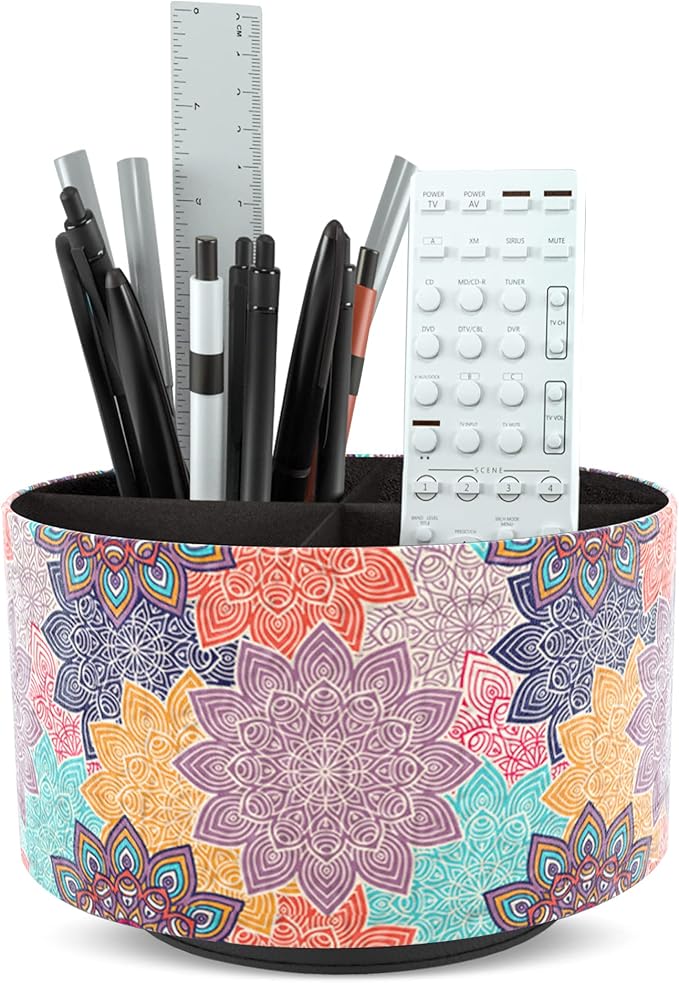 Hennaja Round Leather Art Supply Organizer, Remote Control Holder, 360 Degree by Hennaja