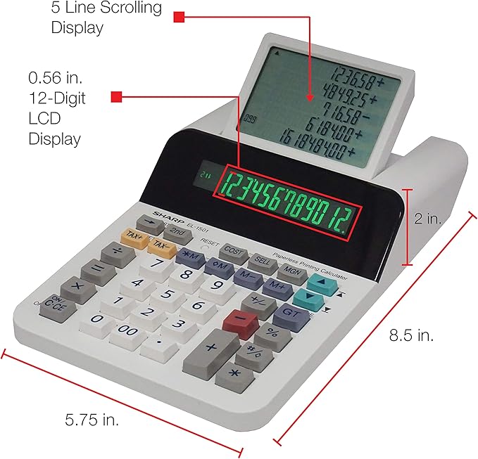 Sharp El-1501 Compact Cordless Paperless Large 12-Digit Display Desktop - Image 4