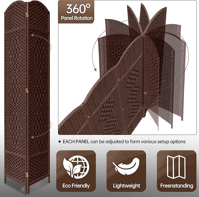DURASPACE 8 Panel Room Divider, 6ft Tall Folding Privacy Screen, 360°Rotation - Image 3