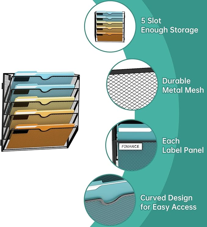SUPEASY Wall File Organizer Mesh Office Mail Holder, Hanging Wall Organizer - Image 3