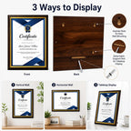 Certificate Plaque Award 8.5 x 11" Cherry Wood Grain, Gold Border | Slide-in acrylic cover,10.5x13 in High density engineered wood, for awards, diplomas, volunteer gifts, family wall, School