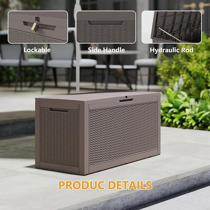 Yardgrace 100 Gallon Outdoor Storage Box Waterproof, Resin Deck Boxes - Image 3