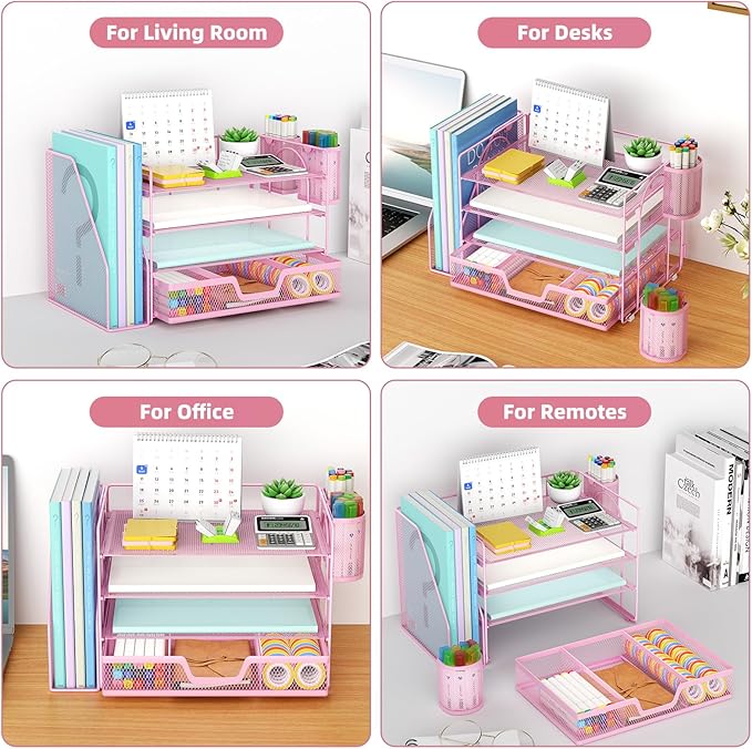 Marbrasse Desk Organizer and Accessories，4-Tier Paper Letter Tray Organizer - Image 6