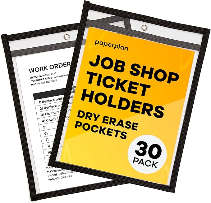 Job Ticket Holders 9x12 -, 8.5 x 11 Letter Size, Dry Erase Pockets, by PaperPlan