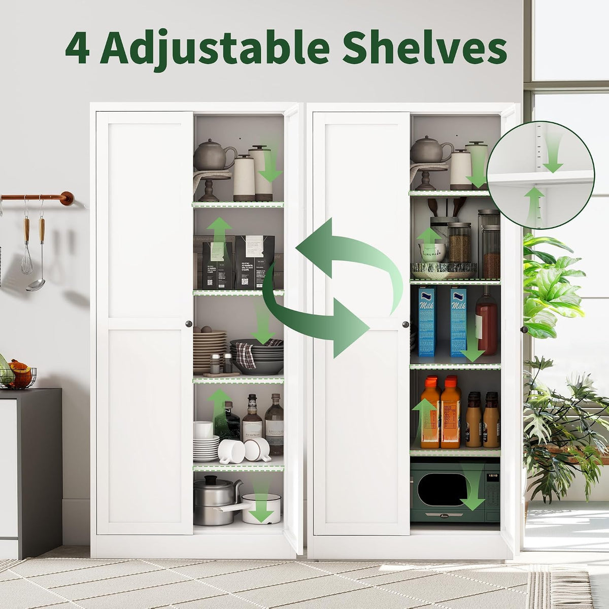 kitchen pantry cabinet,white metal pantry cabinet with 2, side view