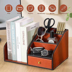 KINGFOM PU Leather Desk Organizer, Pen Pencil Holder/Book Mail Organizer Holder - Image 4