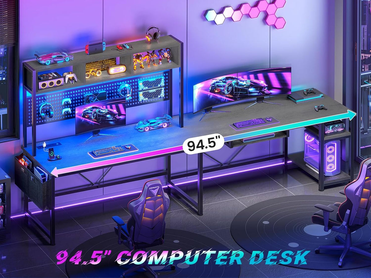 SEDETA L Shaped Office Desk with Hutch, Reversible 94.5" Computer Desk