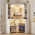Corner Computer Desk with Hutch & Shelves and LED Reading Lights, White | 2 AC Outlets & USB & Type-C Charging Station, 3 Dimmable Lights, 6-Tiers Shelves, Fits Home Office, for Gaming and Work Use