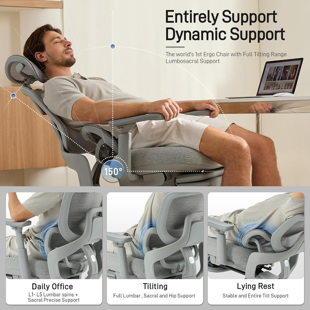 flow360 ergonomic mesh office chair with footrest, big&tall, side view