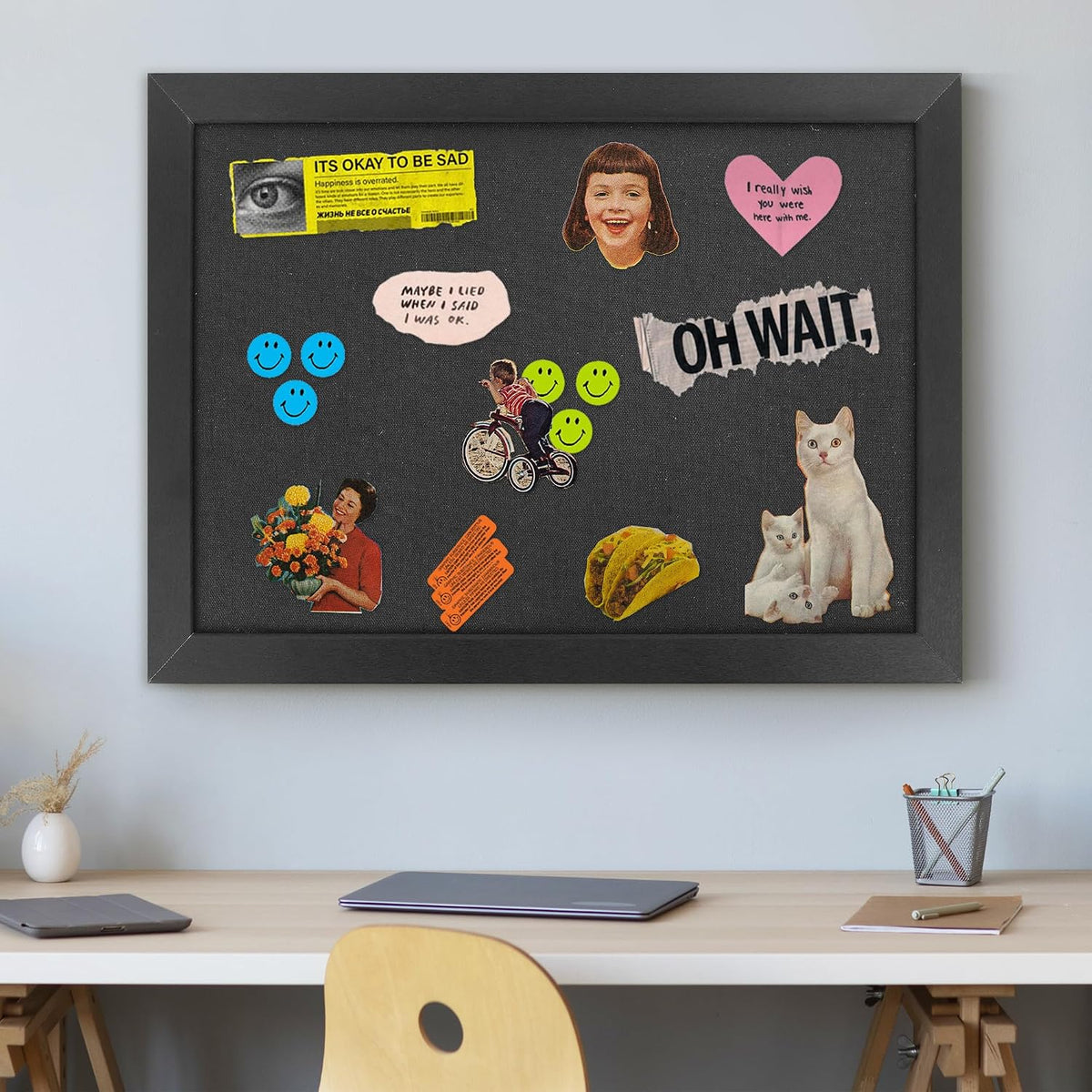 AKTOP Black Cork Board Bulletin Board with Linen 18" X 24"