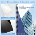 60 Pack Binding Covers and Backs, 10/12 Mil, 8.5X11" | Includes 30 Clear 10 Mil PVC Fronts and 30 Black 12 Mil Sand-Textured Backs for Letter Size Binding