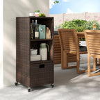 tangkula rattan outdoor storage cabinet with 4 wheels showing dimensions