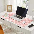 Ohocut Checkered Desk Mat, 31.5" x 15.7" Large Cute Coral Pink Aesthetic Retro - Image 4