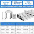 meite T-50 Heavy Duty Staples Marine, 1/2 Inch 304 Stainless Steel Staples - Image 2
