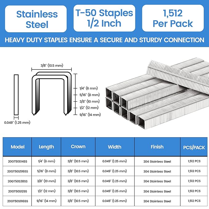 meite T-50 Heavy Duty Staples Marine, 1/2 Inch 304 Stainless Steel Staples - Image 2