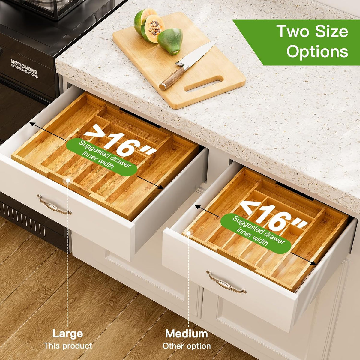 Pipishell Expandable Bamboo Silverware Organizer, Large Kitchen Drawer Tray