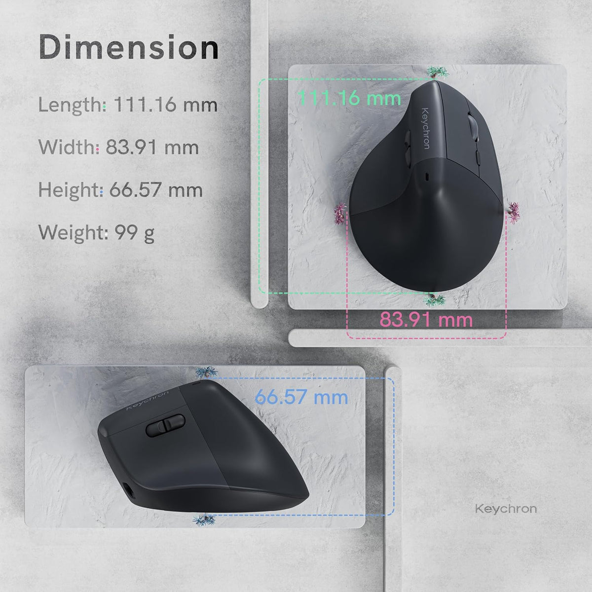 Keychron BM27 Ergonomic Wireless Mouse, Rechargeable Mice for Laptop